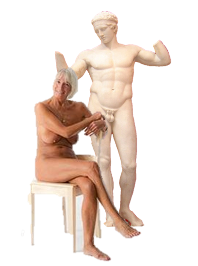 The Statue of David with a towel hanging from his penis